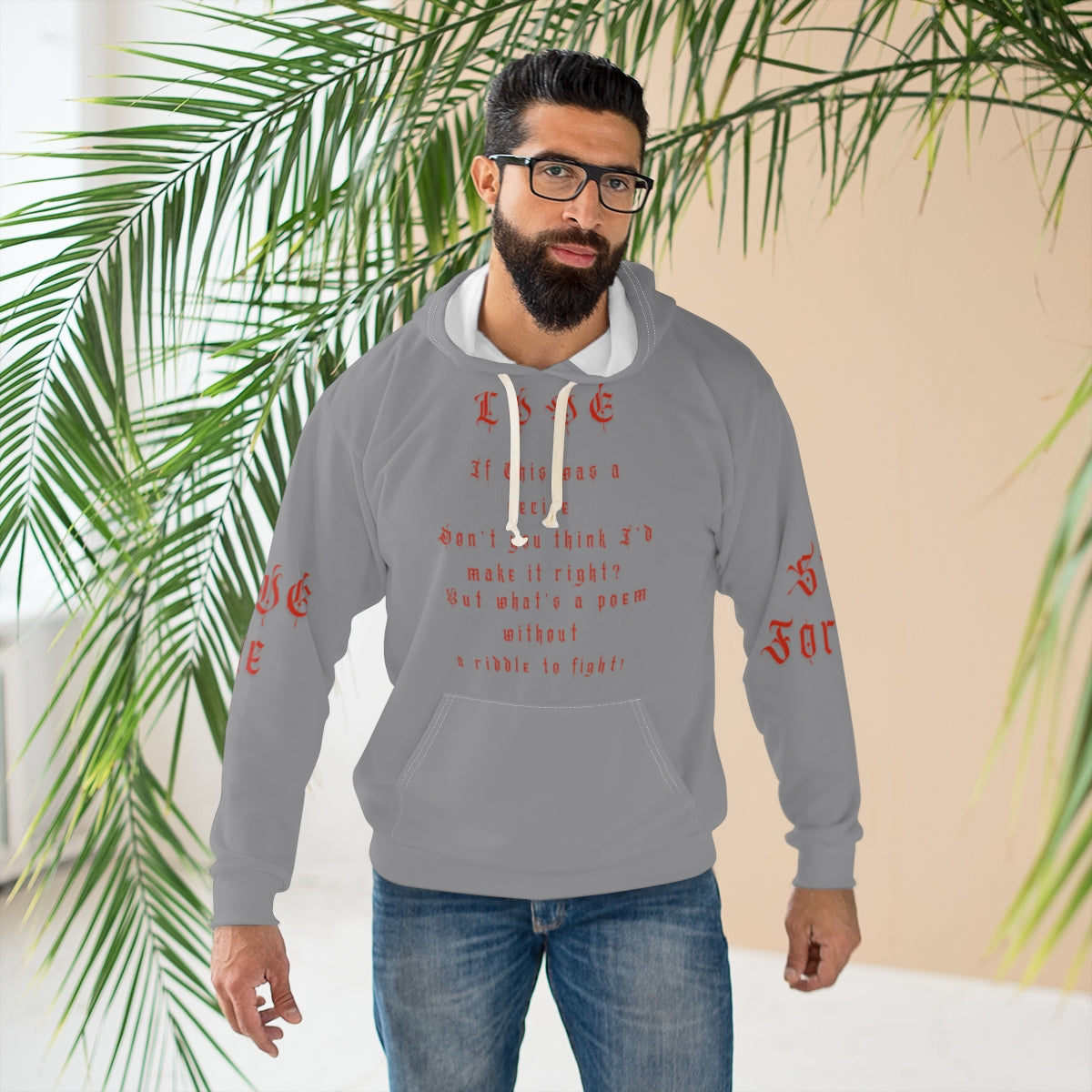 Grey Unisex Pullover Hoodie (AOP)